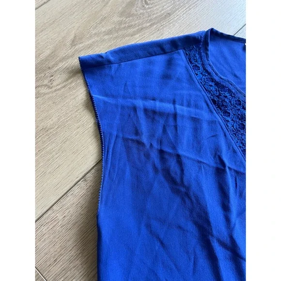 Rebecca Taylor Blue Lace V Neck Cap Sleeve High Low Silk Blend Women Top Size‎ 4 - Picture 5 of 7